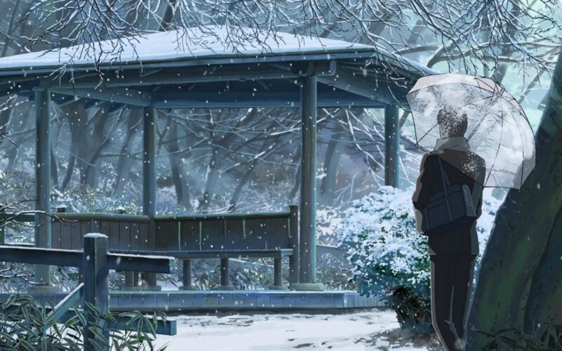Person with Umbrella in Snow — White, Serene, Quiet