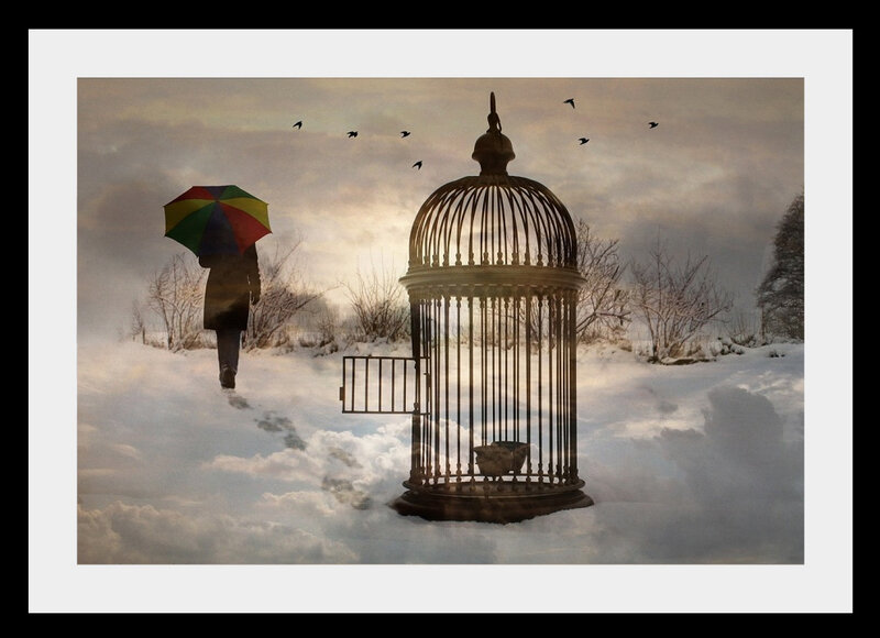 Person with Umbrella in Snow — White