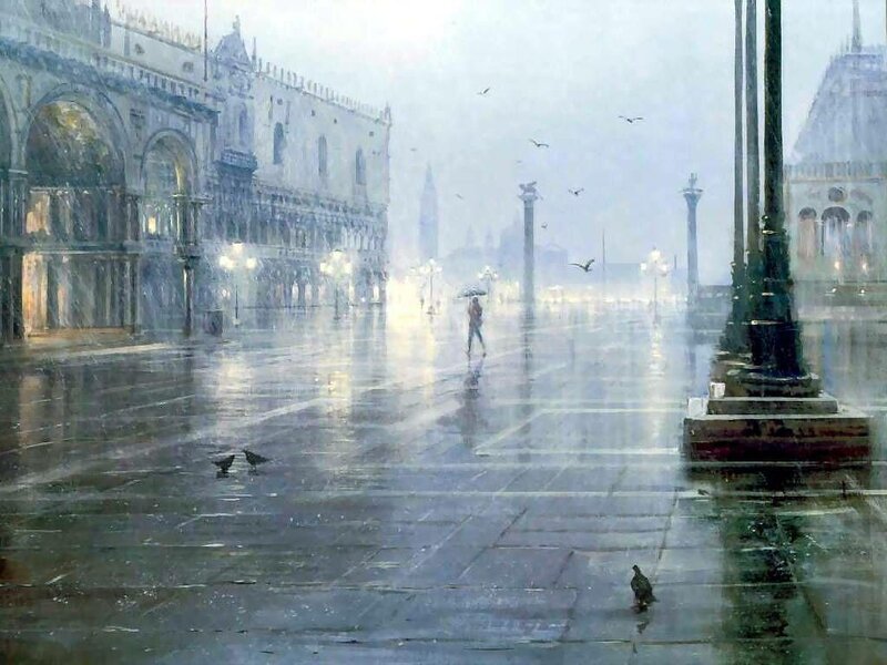 Person with Umbrella in Square