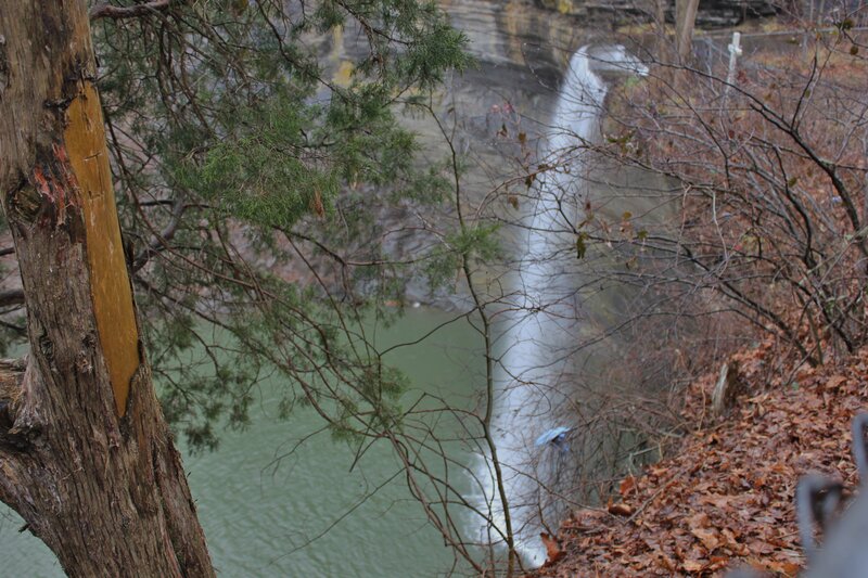 Person with Umbrella Near Waterfall
