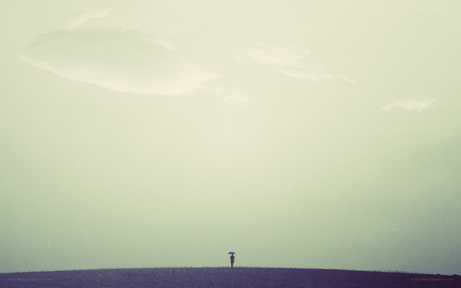 Person with umbrella on hill