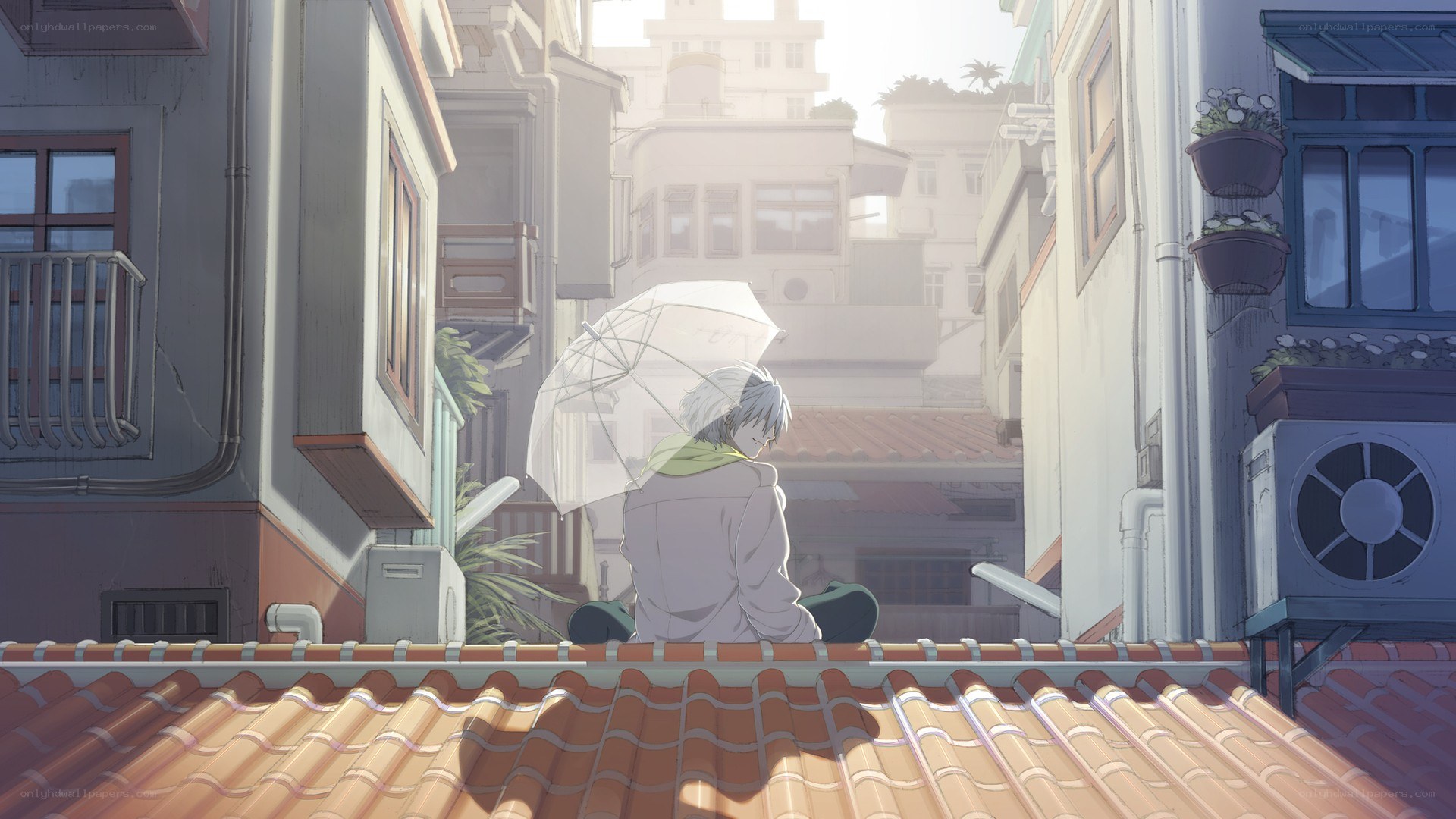person with umbrella on rooftop