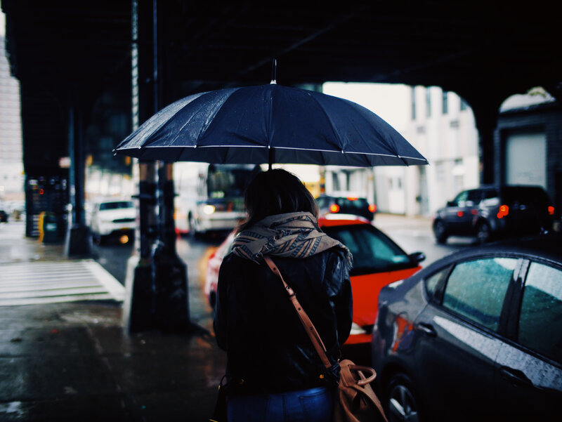 Person with Umbrella on Street — Black, Rainy