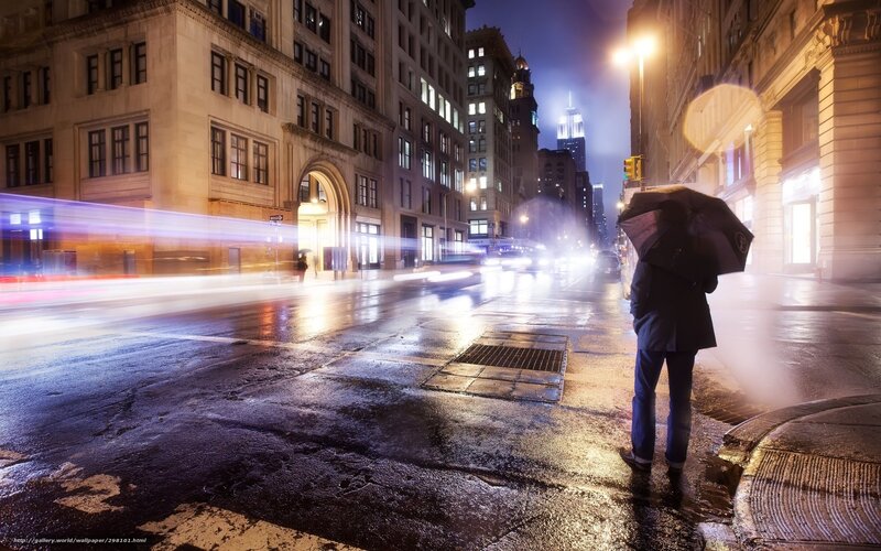 Person with Umbrella on Street — Blue, Dramatic