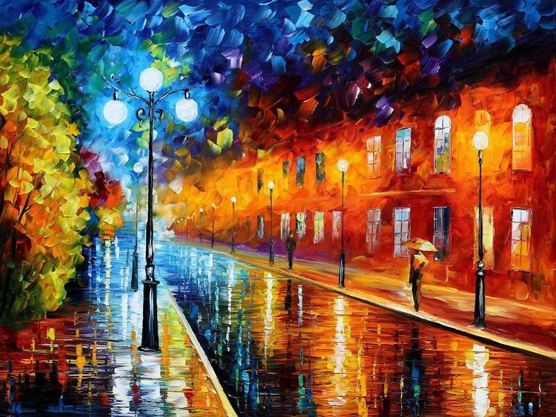 Person with Umbrella on Street — Blue