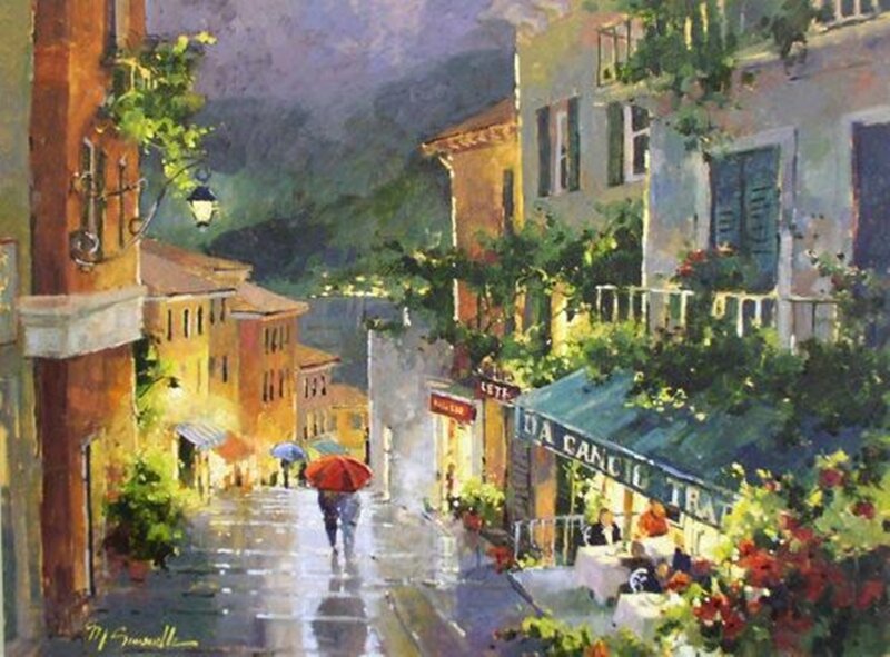 Person with Umbrella on Street — Green