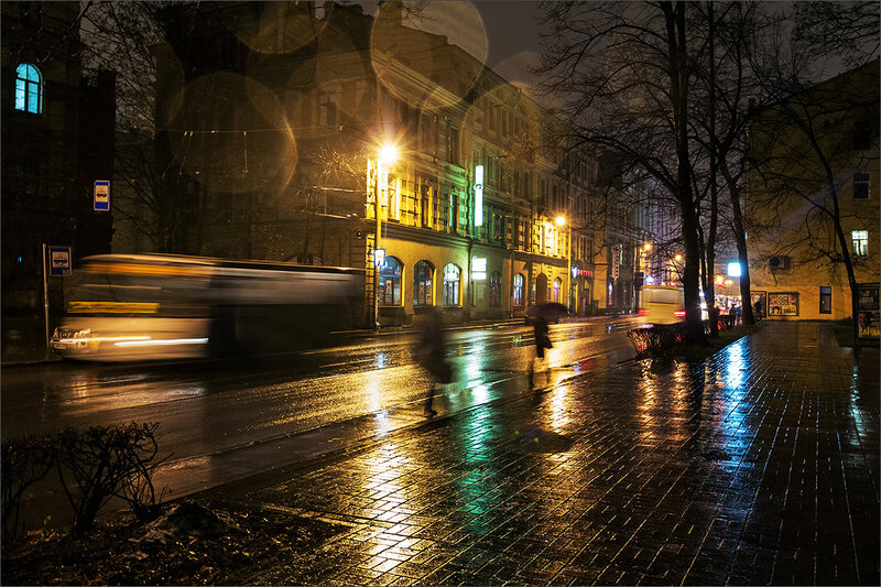Person with Umbrella on Street — Yellow, Dramatic