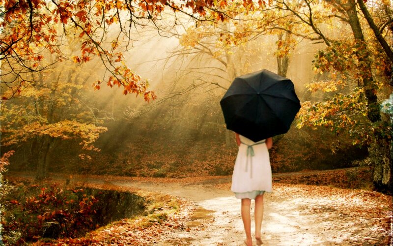 Person with Umbrella — Orange, Serene