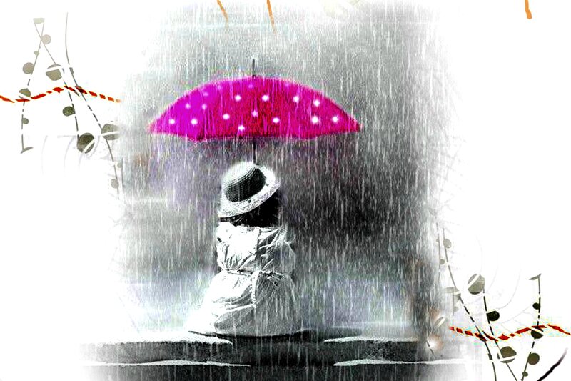 Person with Umbrella — Pink, Melancholic
