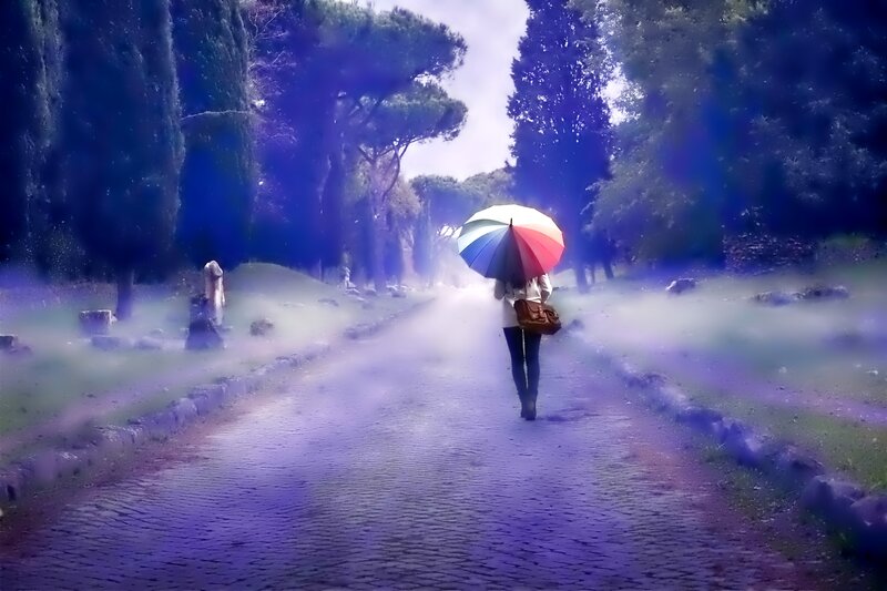 Person with Umbrella — Purple, Dreamy