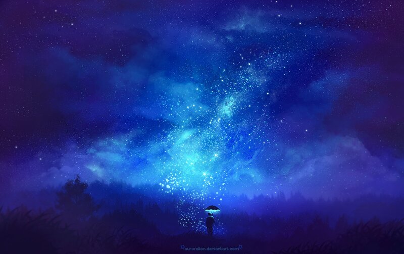 Person with Umbrella under Stars