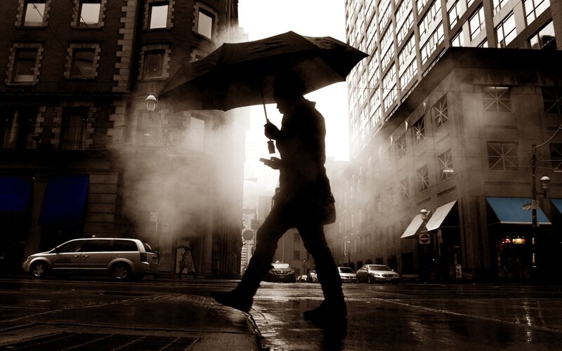 Person with Umbrella Walking — Black, Dramatic