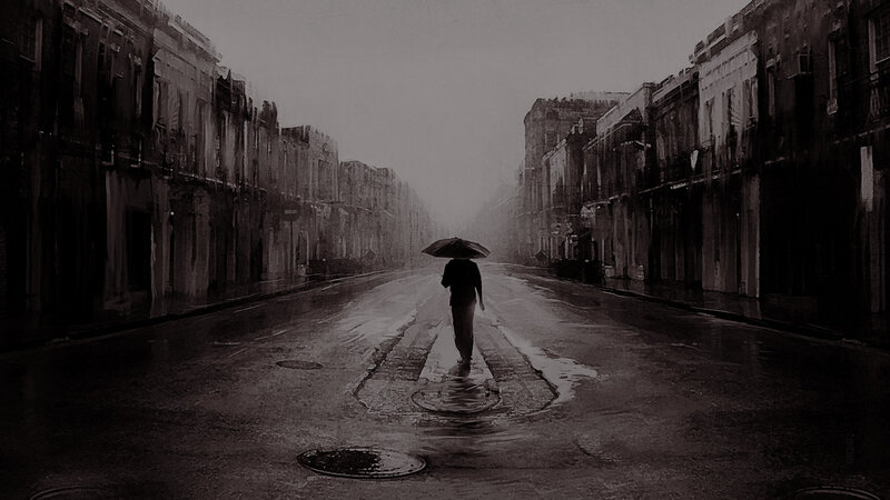 Person with Umbrella Walking — Black, Dreary