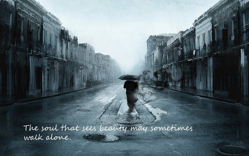 Person with Umbrella Walking — Gray, Melancholic