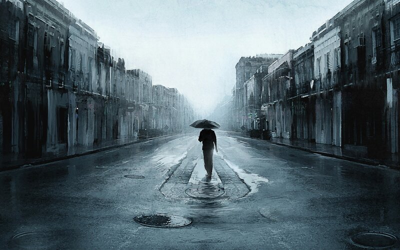 Person with Umbrella Walking — Gray