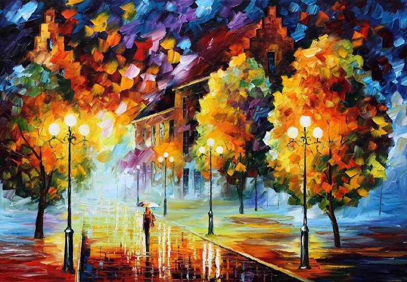 Person with Umbrella Walking — Yellow, Dramatic