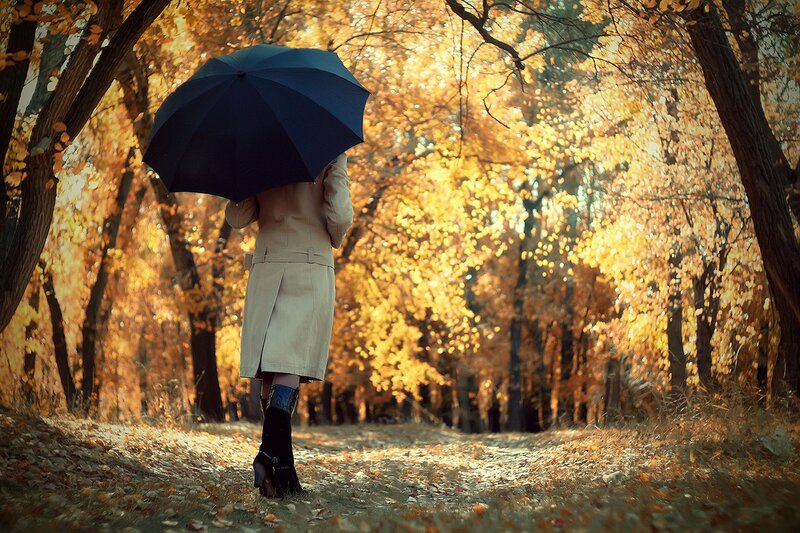 Person with Umbrella — Yellow, Serene