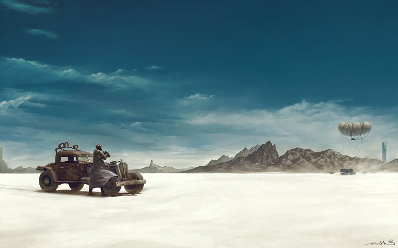 Person with Vehicle in Desert