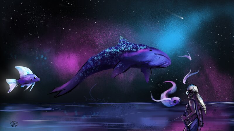 Person with Whale in Space