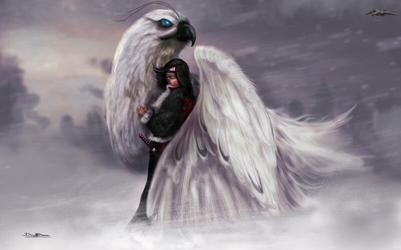 Person with White Bird — Dramatic