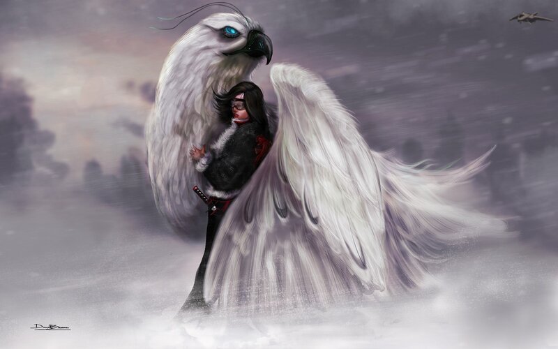 Person with White Bird — Dramatic, Winter