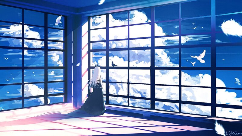 Person with White Hair at Window