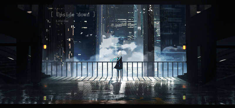 Person with White Hair — Black, Dramatic, Night, Digital Art, City Skyline