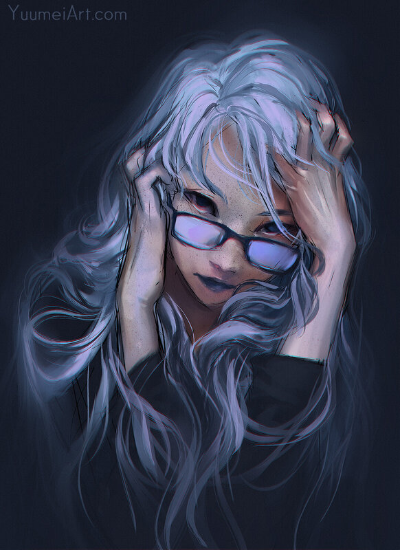 Person with White Hair — Black, Dramatic, Night, Digital Art