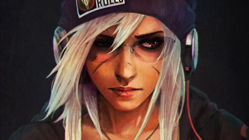 Person with White Hair — Black, Serious