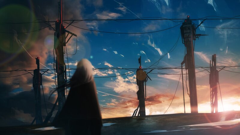 Person with White Hair — Blue, Dramatic, Sunset