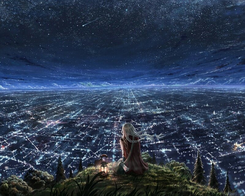 Person with White Hair — Blue, Serene