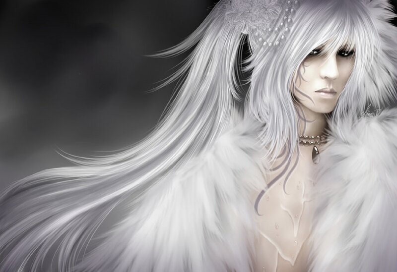Person with White Hair — Dramatic, Digital Art, Fur Coat, Hair Accessory