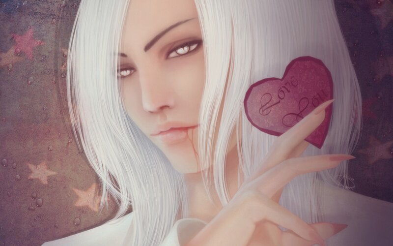 Person with White Hair — Dramatic, Digital Art, Heart
