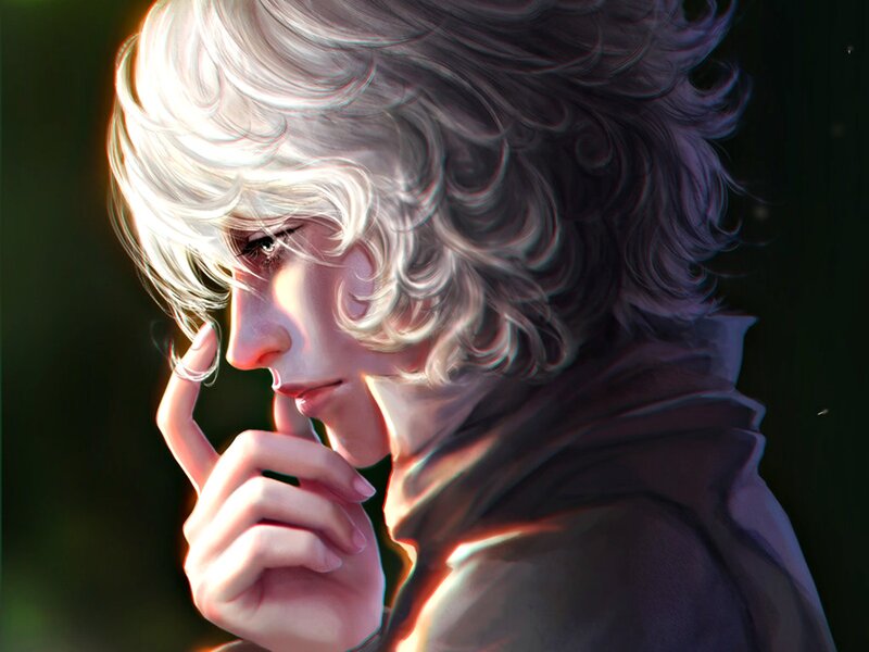 Person with White Hair — Dramatic, Sunset