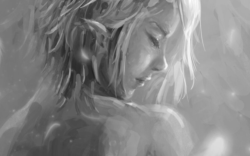 Person with White Hair — Gray, Serene
