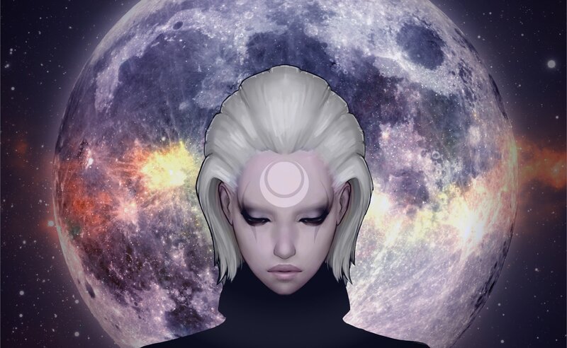 Person with White Hair — Purple, Dramatic, Night