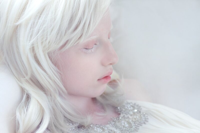 Person with White Hair — Serene, Photograph, White Dress