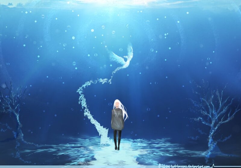Person with White Hair Underwater