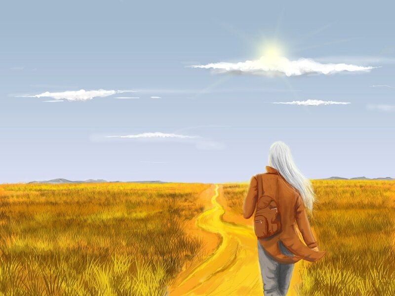 Person with White Hair Walking