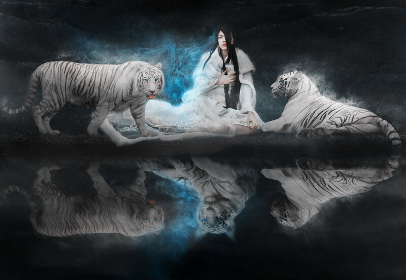 Person with White Tigers