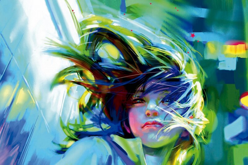 Person with Wind-blown Hair — Blue