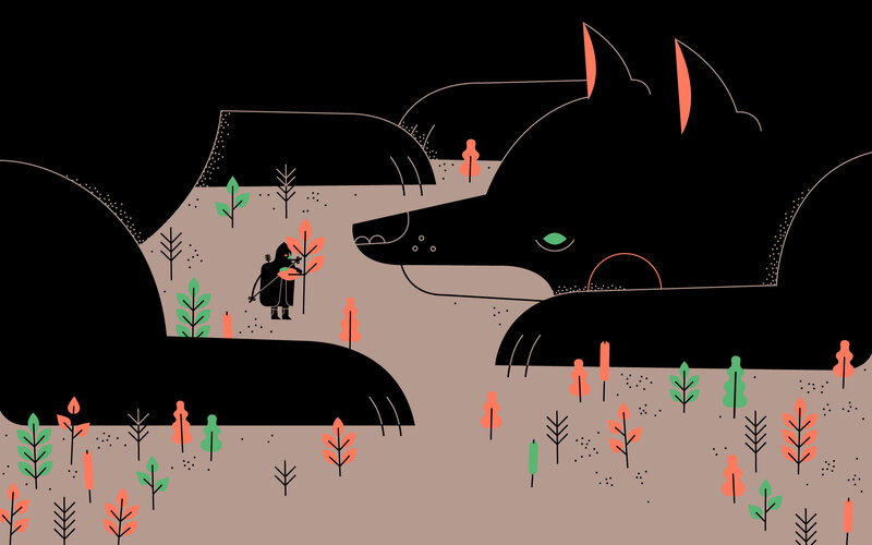 Person with Wolf — Black, Dramatic