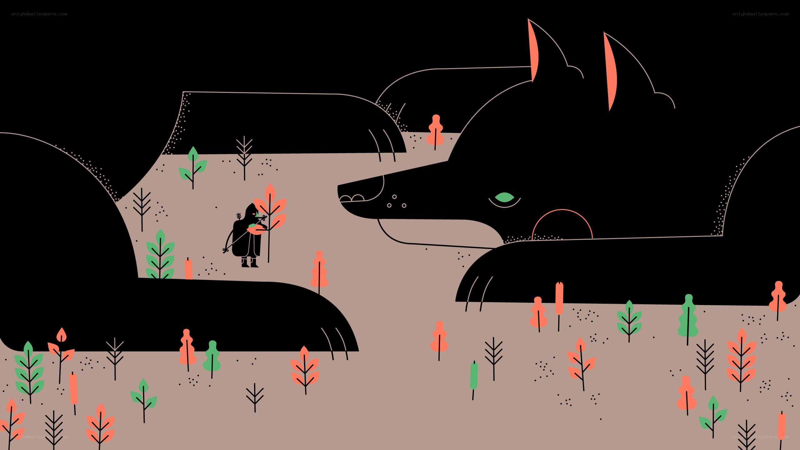 person with wolf in forest