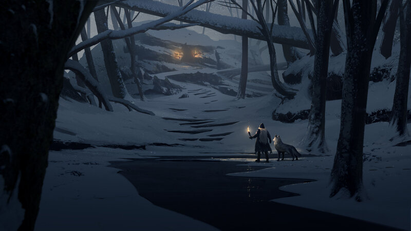 Person with Wolf in Snow