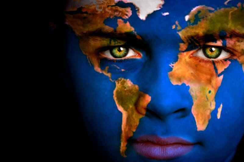 Person with World Map Face Paint