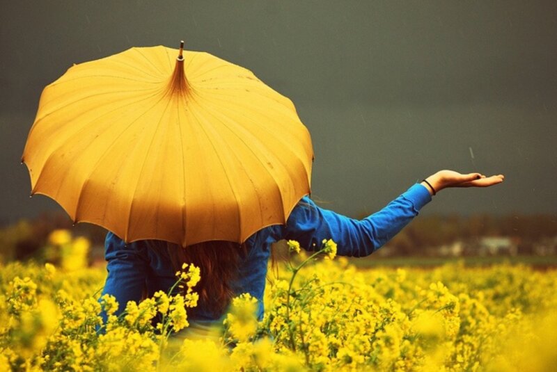 Person with Yellow Umbrella — Dramatic