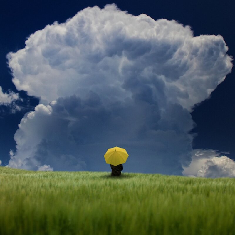 Person with Yellow Umbrella — Green, Dramatic