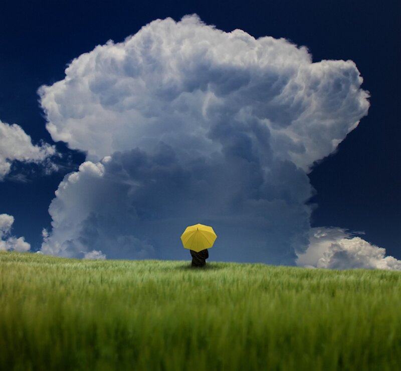 Person with Yellow Umbrella — Green