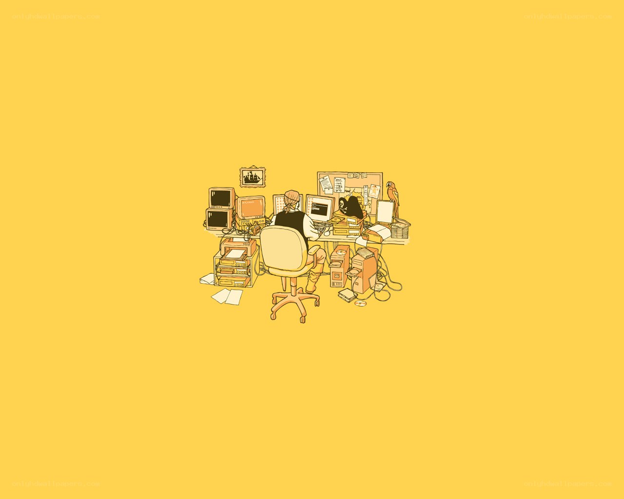 person working at a cluttered desk