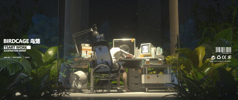 Person Working at Desk — Green